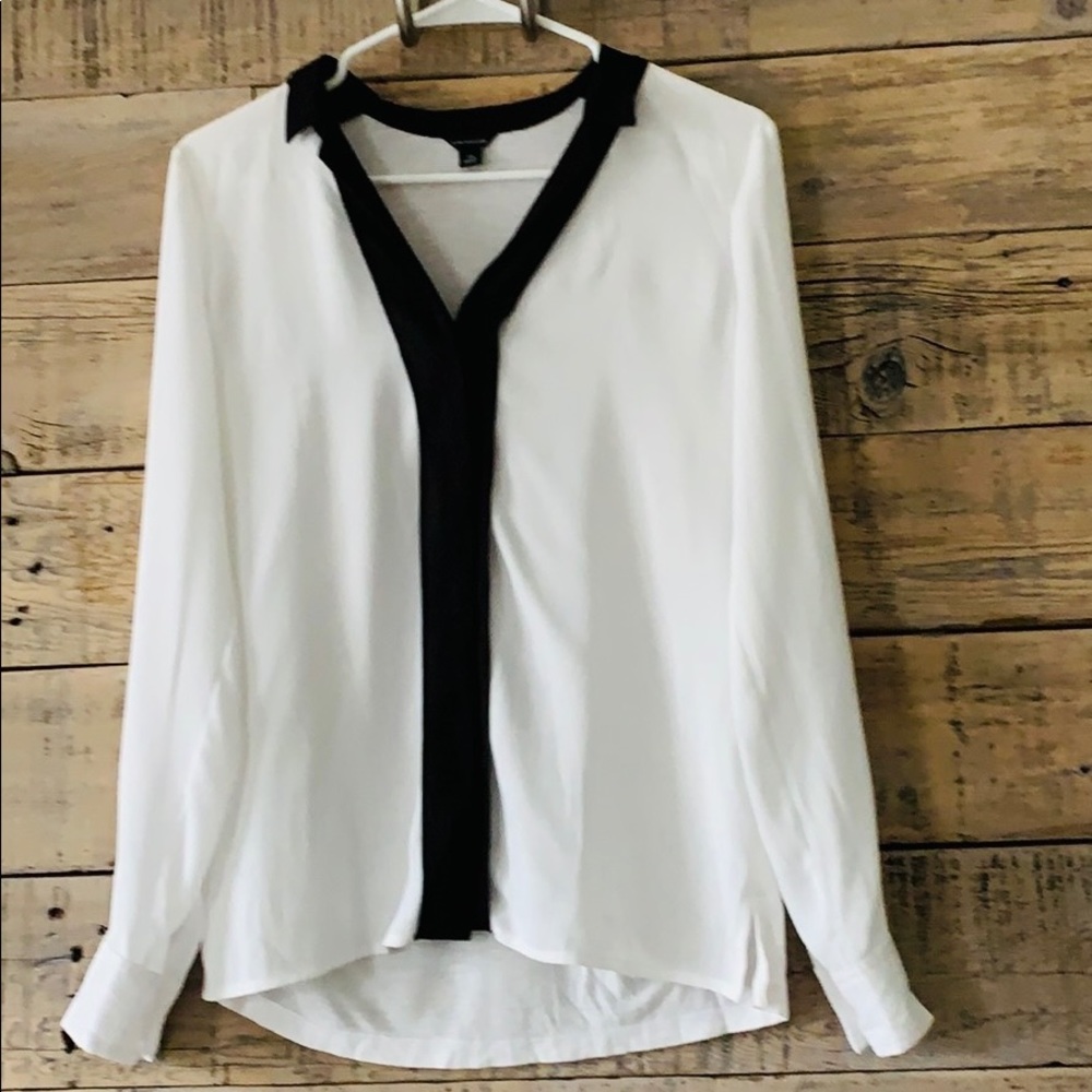 Ann Taylor White Shirt with Black Collar